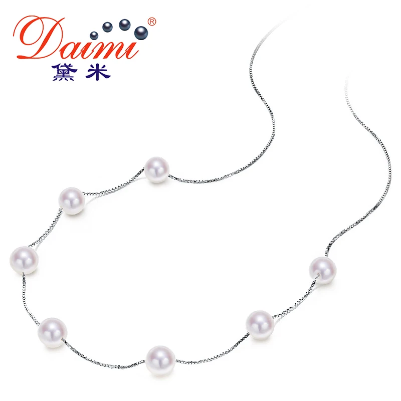 

DAIMI Fine Jewelry 7-8mm Round Pearl Necklace Silver Chain Good Quality Brand Jewelry Gift For Girlfriend Women Jewelry