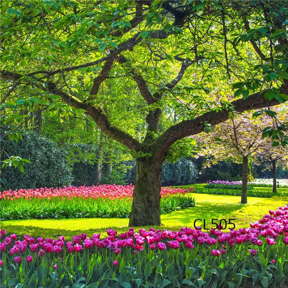 

Seamless Washable No Crease Spring Garden Tree Flowers Polyester Backdrop Background Photography Studio Props Photographic Photo