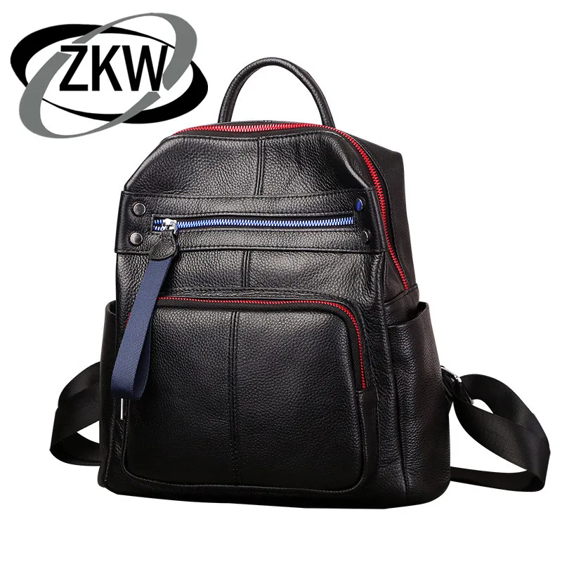 

ZKW Genuine Leather Women large capacity Travel Bag 2019 New Top Layer Cowhide Korean Fashion Casual Backpack Travel Bags