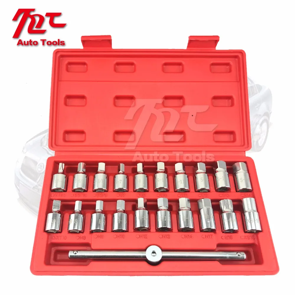 21PCS Oil Drain Plug Removal Tool Key Set Square Hexagon Socket Kit Nut