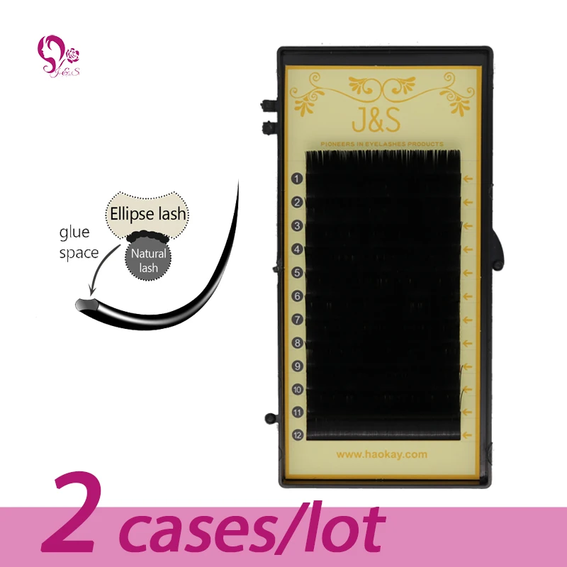 

J & S 2trays/ lot,Saving Time,high-quality Ellipse Flat False Eyelash Extension,0.15mm ellipse eyelashes with Free Shipping