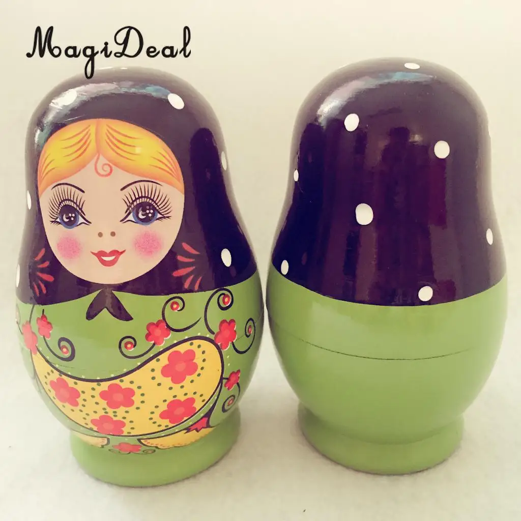 MagiDeal Cute 5Pcs/Set Painted Girls Wooden Russian Nesting Dolls Babushka Matryoshka Toys for Kids Children Baby ToyGift