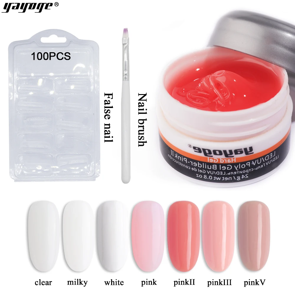 

Yayoge 24ml UV Gel Poly Gel Set UV LED Builder Extension Brush Nail Tips Manicure Tools Kit For Nail Extension