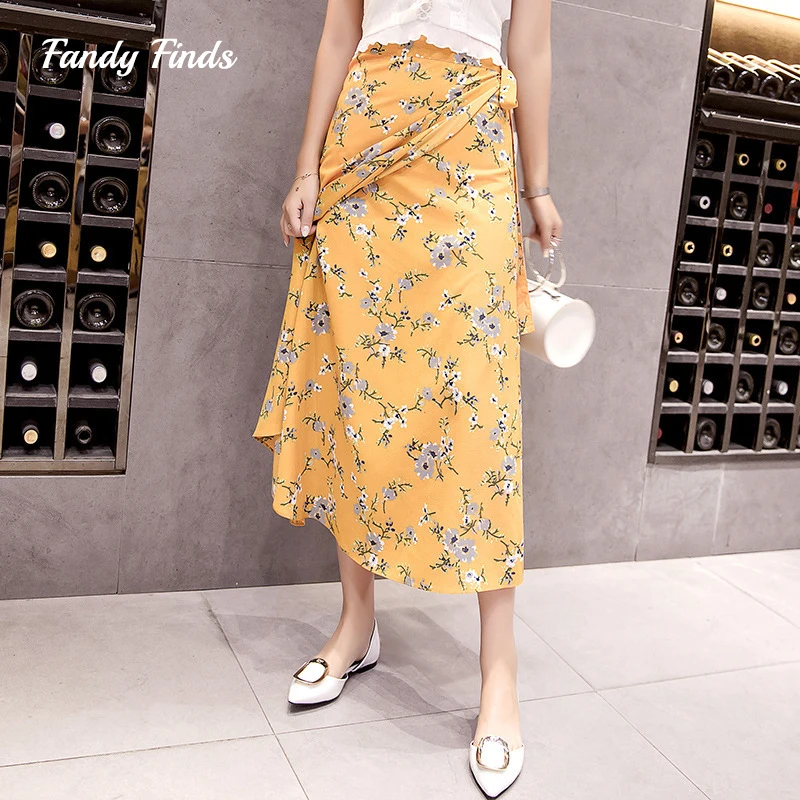 

Fandy Finds Bohemian High Waist Floral Print Summer Skirts Women Asymmetrical Chiffon Panel Skirt Maxi Long Skirts For Women
