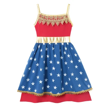 

YOFEEL Girls Wonder Woman Dress Kids Summer Casual Clothing Cosplay Superhero Costume with Cloak Baby Party Princess Dress