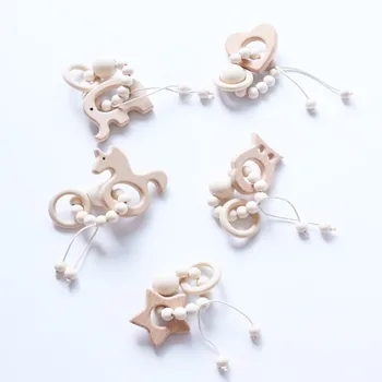 

New Hot Selling Baby Girls Boys Animal Cartoon Pacifier Beech Wooden Molars Teething Stick Pacifier Log Color Round Wooden Beads