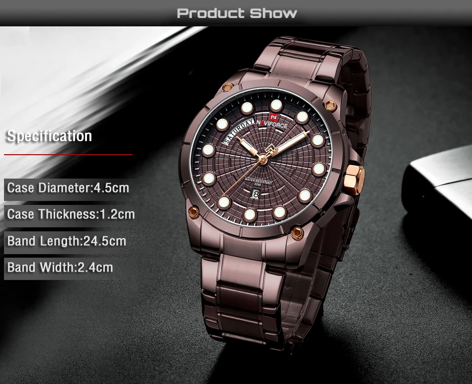 NAVIFORCE Топ люксовый бренд часы мужские модные полностью стальные водонепроницаемые кварцевые часы Мужские наручные часы Relogio Masculino