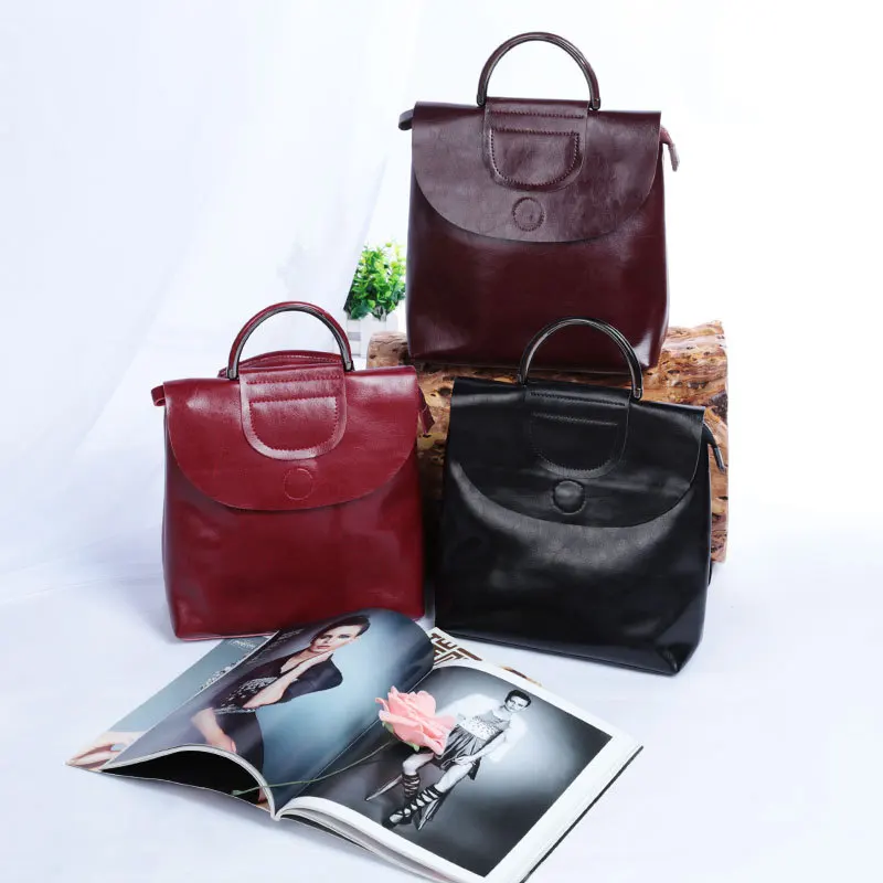 

2019 women's backpacks oil wax leather backpack Multifunction waterproof travel backpack joker Casual tide female backpack