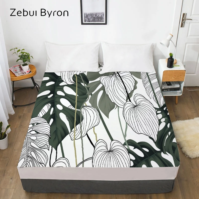 

3D HD Digital Print Custom Bed Sheet With Elastic,Fitted Sheet Twin/Full/Queen/King,leaf Mattress Cover 160x200/150/180/200