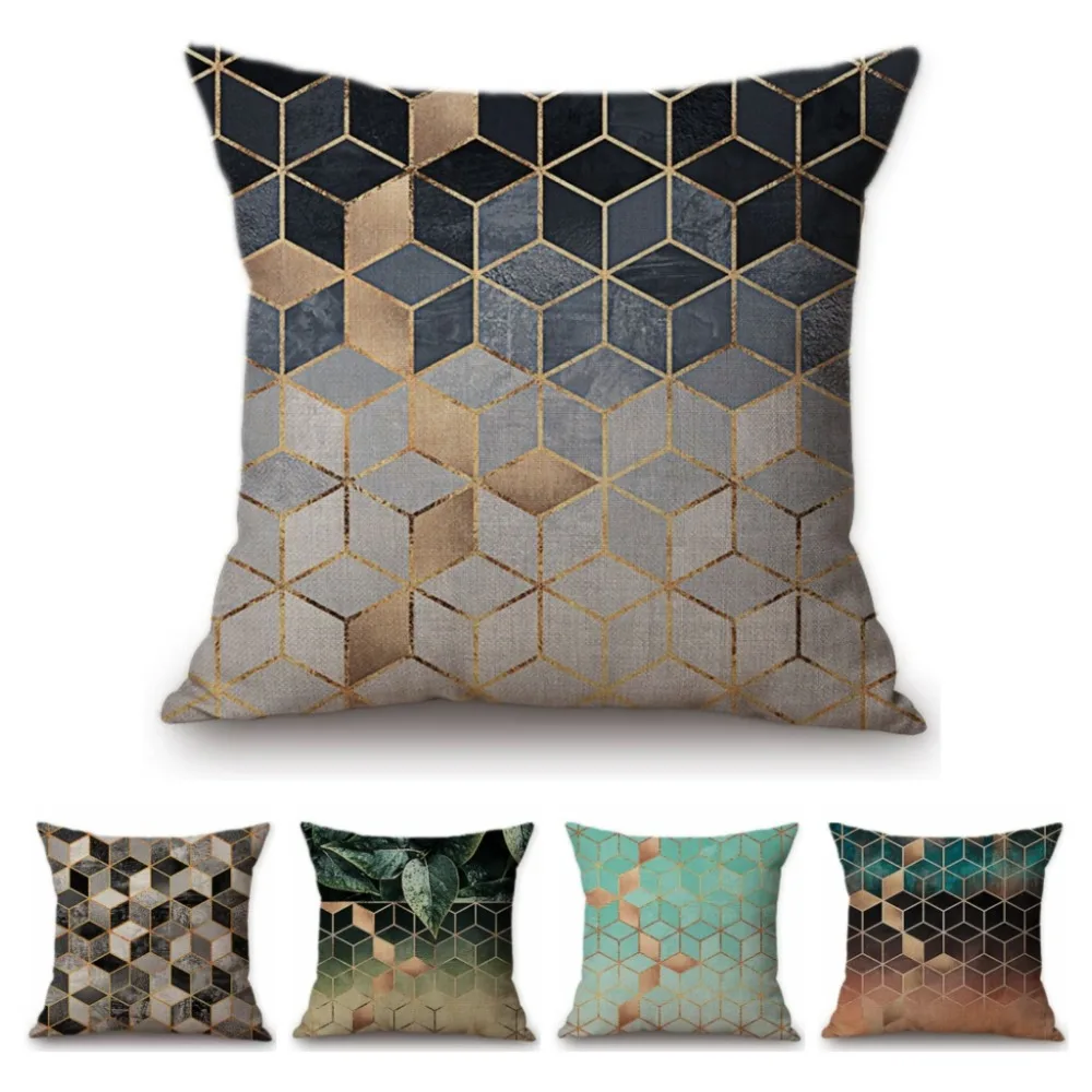 

Modern Nordic Decoration Art Geometric Cubes Colorful Sofa Throw Pillow Cover Pink Green Plant Black White Chair Cushion Cover