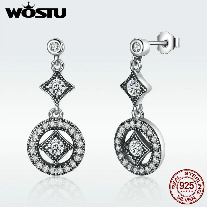 

Hot Sale 925 Sterling Silver Vintage Allure Drop Earrings With Clear CZ For Women Original Authentic Jewelry Gift