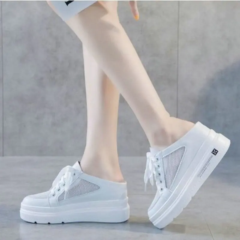 

Tleni Summer walking shoes female 2019 new fashion mesh muffin thick bottom without heel baotou sneakers ZD-200