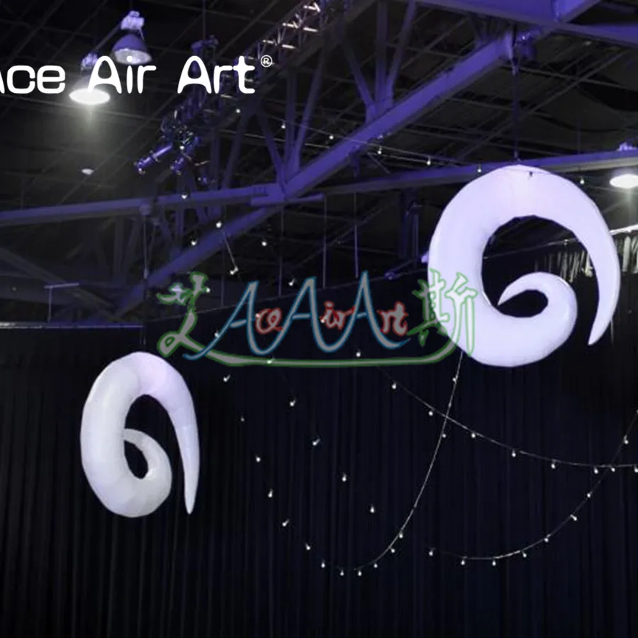 

Newly illuminate inflatable rams horn replica,crescent curved cone with lights for Club and event decoration