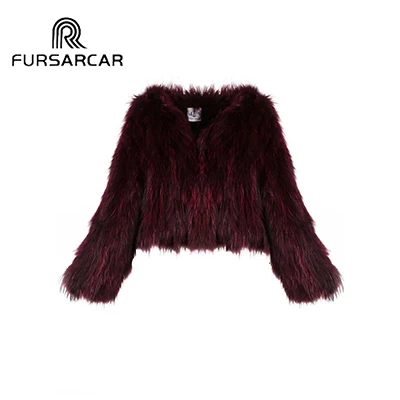 FURSARCAR New Women's Real Fur Coats Short Style Genuine Leather Raccoon Fur Jacket Natural Natural Fur Female Coat - Цвет: wine red