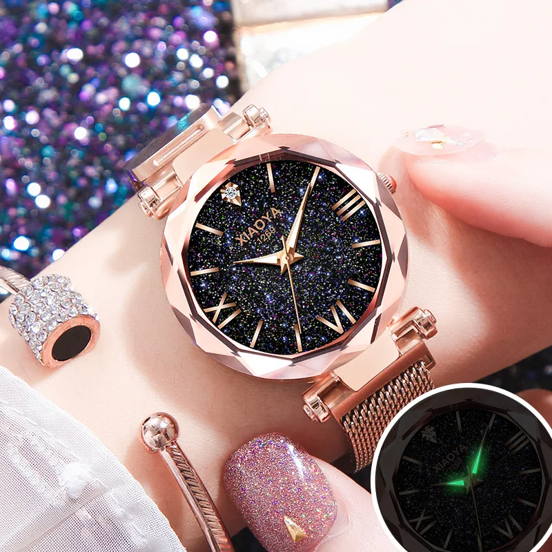 

2018 zegarek damski Luxury Rose Gold Ladies Wrist Watches Starry Sky Watch Rhinestone Waterproof Clock Female relogio feminino