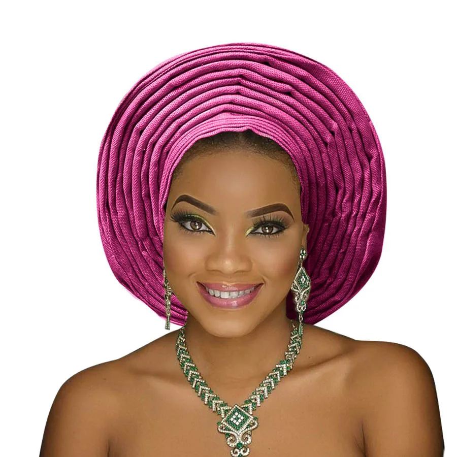 New aso oke headtie nigerian gele already made auto hele turban cap african aso ebi gele headtie big brim (7)