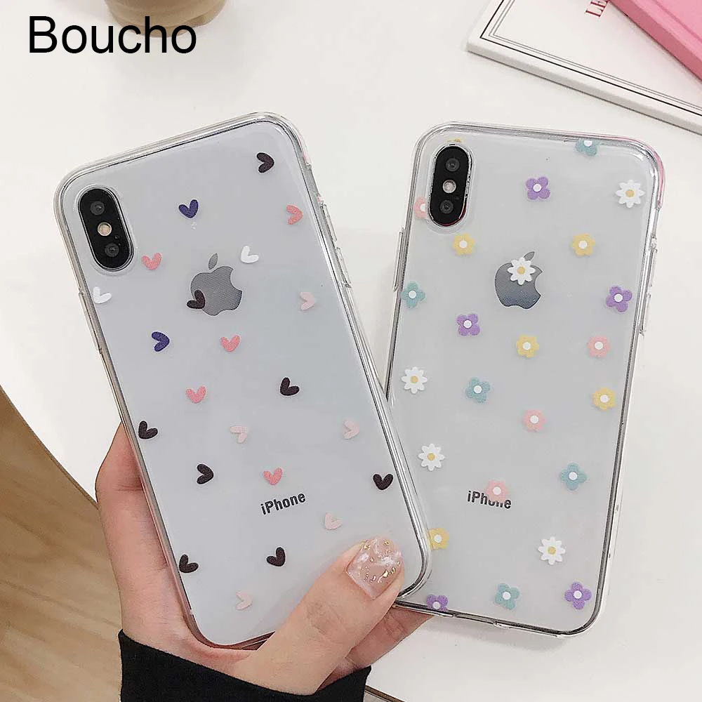 

Boucho Transparent Case For iphone XS MAX 7 6 6s 8 plus Fashion Daisy Floral Flower Phone Case For iphone X XS XR Soft Cover