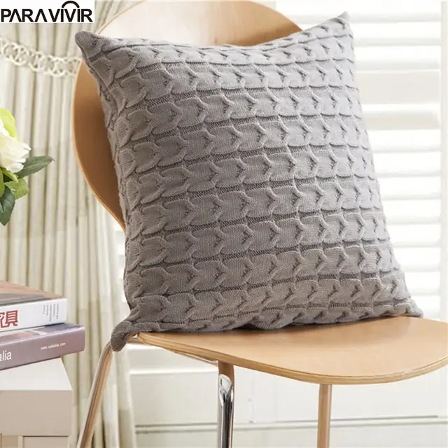 Cushion Cover Retro Style Knitted Wool Pillow Case Solid Sofa Waits Bedroom Decorative Pillows Capa Square Throw