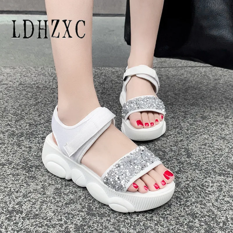 

LDHZXC Women Sandals Summer Platform Sandals Platform Wedge Shoes Open Toe Ladies Black Casual Shoes Plus Size 9 10 42 46