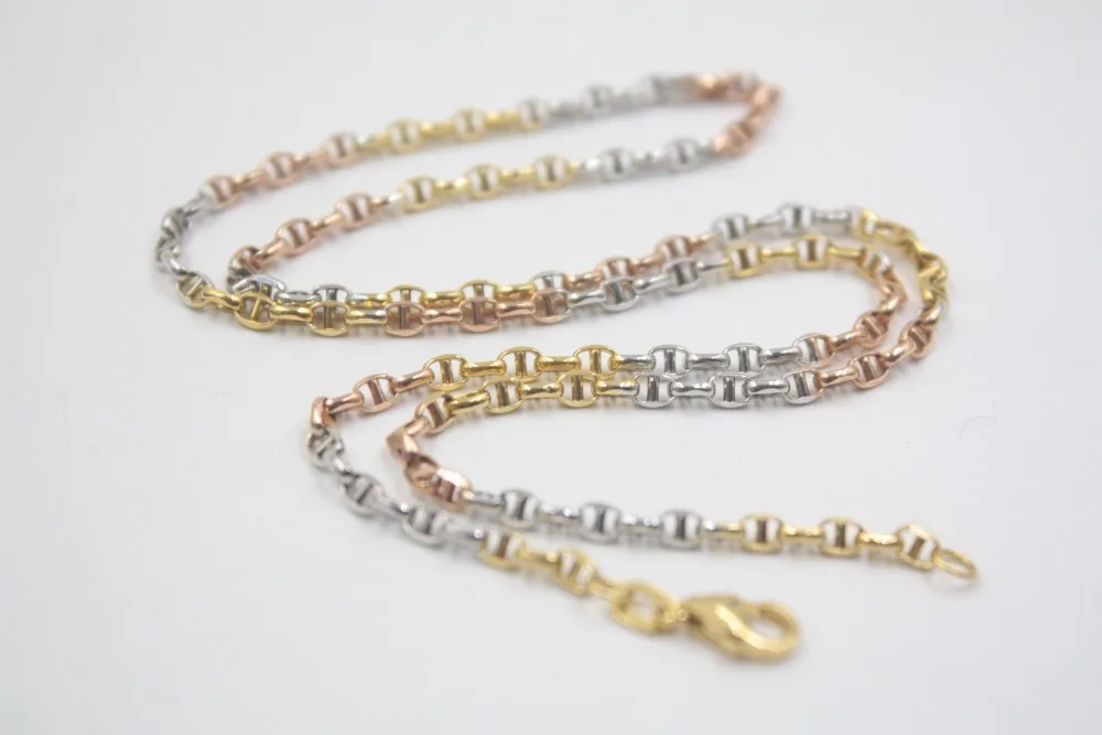

Fine Au750 Real 18K Multi-tone Gold Chain Women Stud Link Necklace 16.5inch