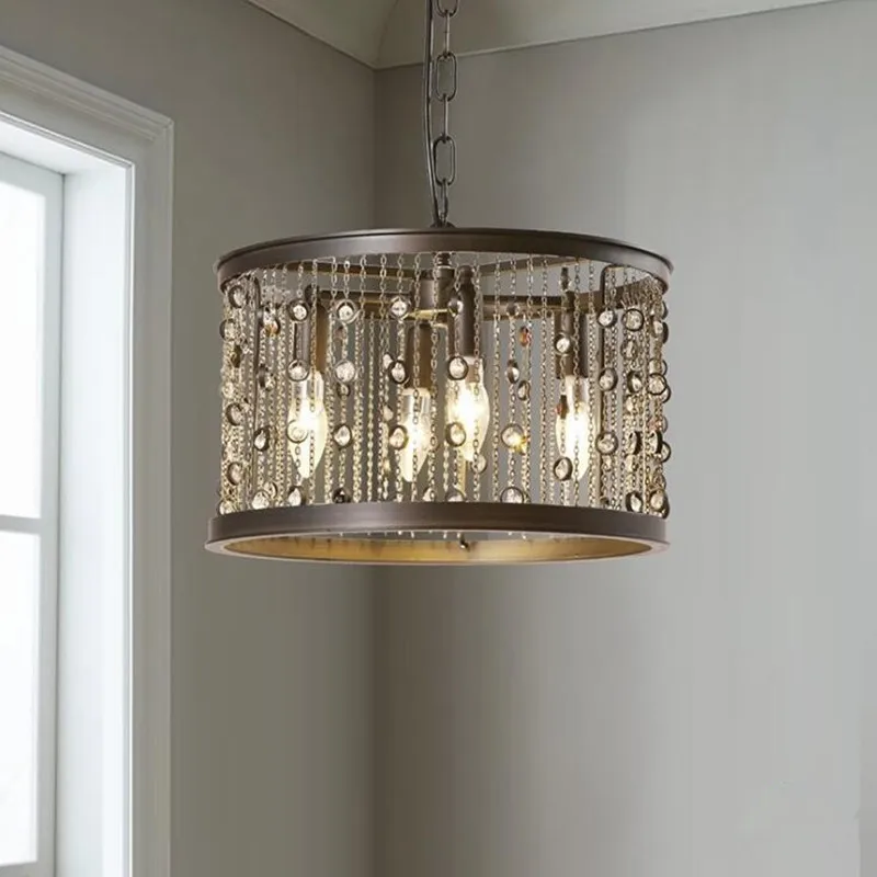 

Luminaria American Retro Iron Jewel Fringed LED Pendant Light for Restaurant Industrial Circular Cafe Bar Club Candle Decor Lamp