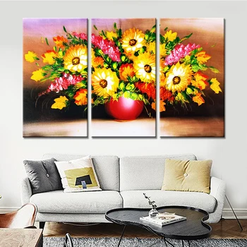

3 Panels Drop Shipping Sun Flowers Still Life Canvas Art Wall modular pictures Decoration for Living Room Posters and Prints No