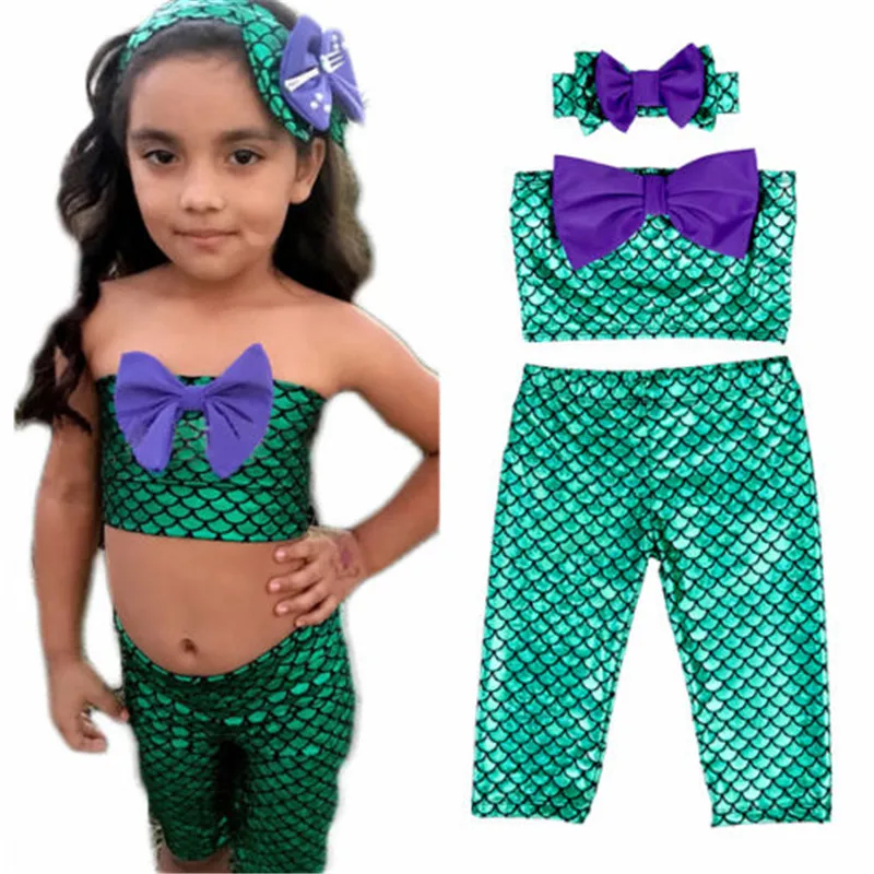 3Pcs Mermaid Clothing Set Baby Girl Kids Tail Swimmable Swim Bikini Set