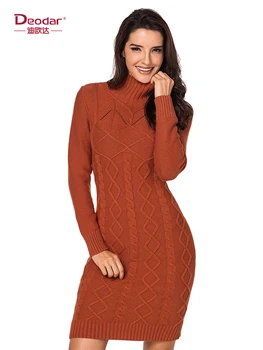 

Deodar Women Autumn Winter Sweater Knitted Dresses Slim Turtleneck Long Sleeve Sexy Lady Bodycon Robe Dresses Vestido Solid