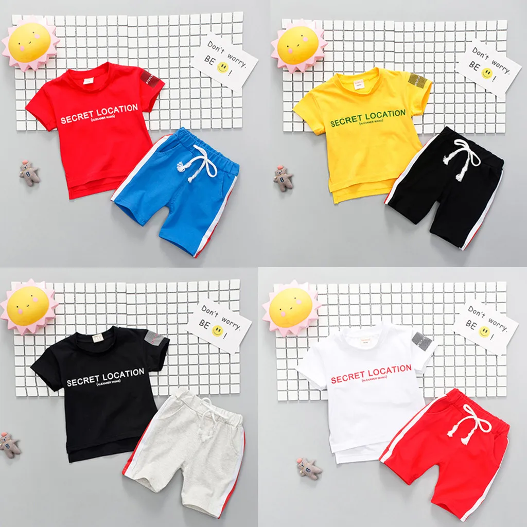 

Baby Boy Girl tracksuit Clothes Sets Newborn Children Outfit Letter Short Sleeve T Shirt Tops Shorts Sports kit Dropshipping