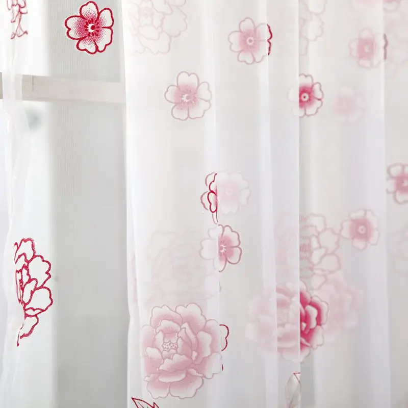 Flower Print Window Curtain Divider Tulle Voile Drape Panel Sheer Scarf Valances