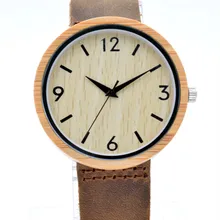 Fashion New Antique Genuine Cowhide Leather Band Lovers Luxury Watches Wooden Bamboo Wristwatch for Men Women with best gift