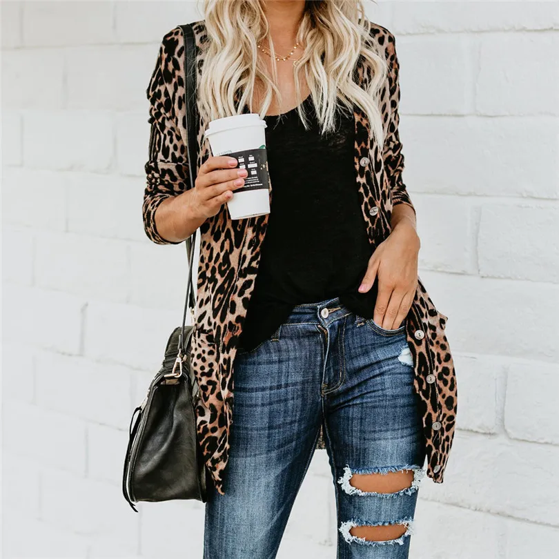  Fashion Womens Autumn Winter Casual Long Sleeve Leopard Print Fashion Coat Bllouse T-Shirt Tops Long coat New Arrival#4F01 (35)