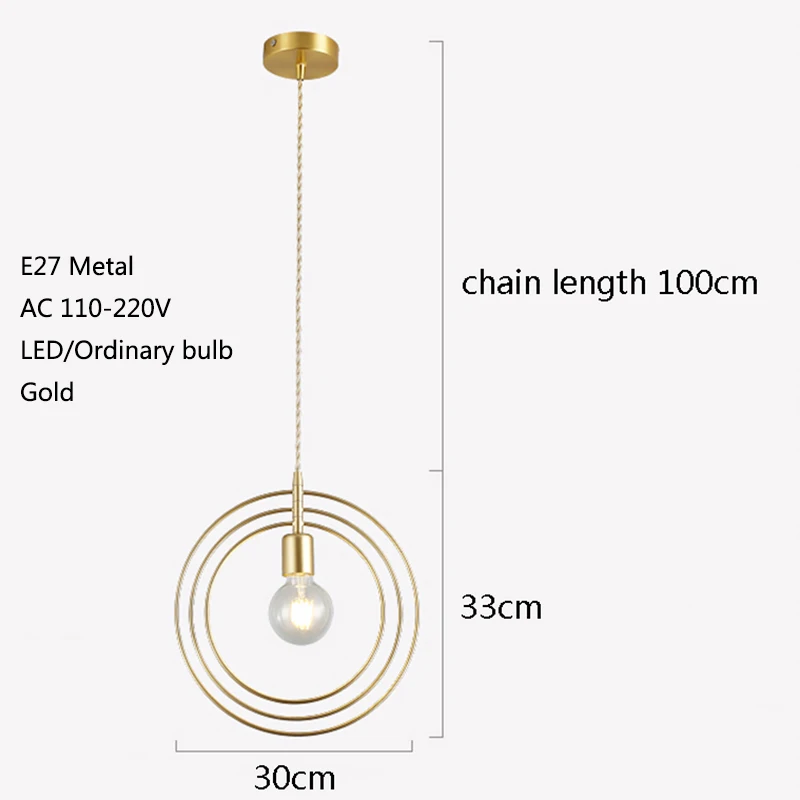 Скандинавский Креативный светодиодный подвесной светильник с одной головкой E27, золотой подвесной светильник для гостиной, прикроватной тумбочки, ресторана, отеля, крыльца, балконного бара - Цвет корпуса: Circle
