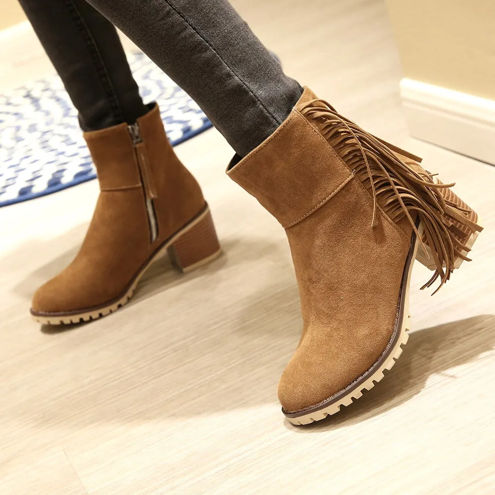 

Bohemian Ethnic National Women booties Tassel Fringe Ankle Boots Zipper Shoes Booties gypsy boho women square square heel bootie