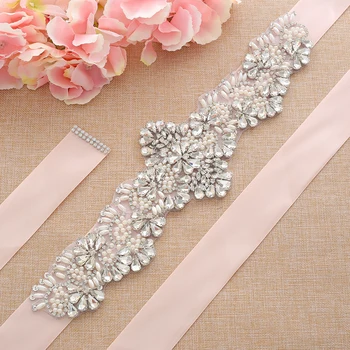 

Silver Crystal Flower Bridal Belt Rhinestones Bridal Sash Hand Beaded Wedding Belt For Wedding Dresses A206S