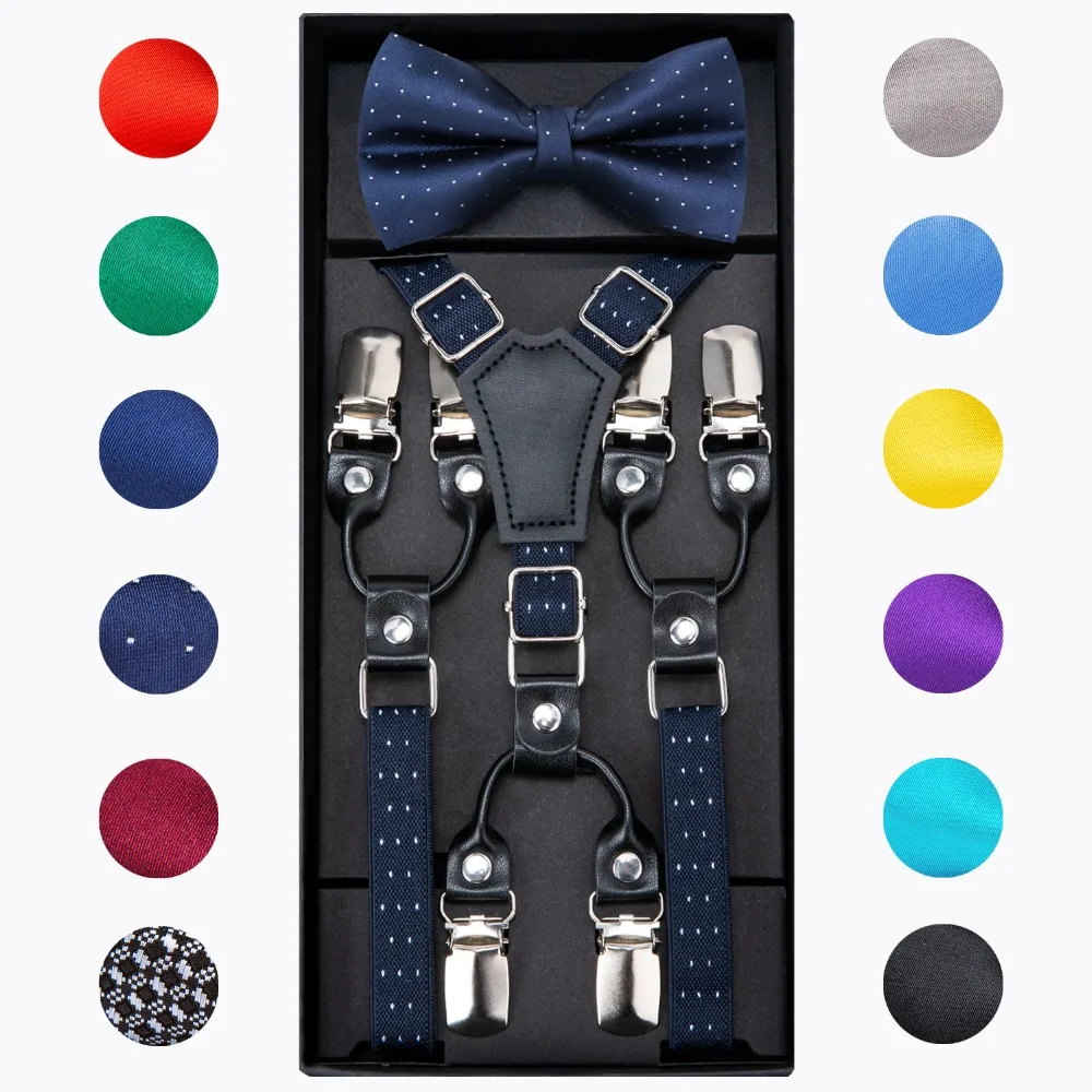 DiBanGu/темно-синий комплект с галстуком-бабочкой для мальчиков на 6 клипсах, полиэстер, Y-Back, подтяжки, От 7 до 14 лет регулируемый галстук-бабочка, эластичная BH-0015