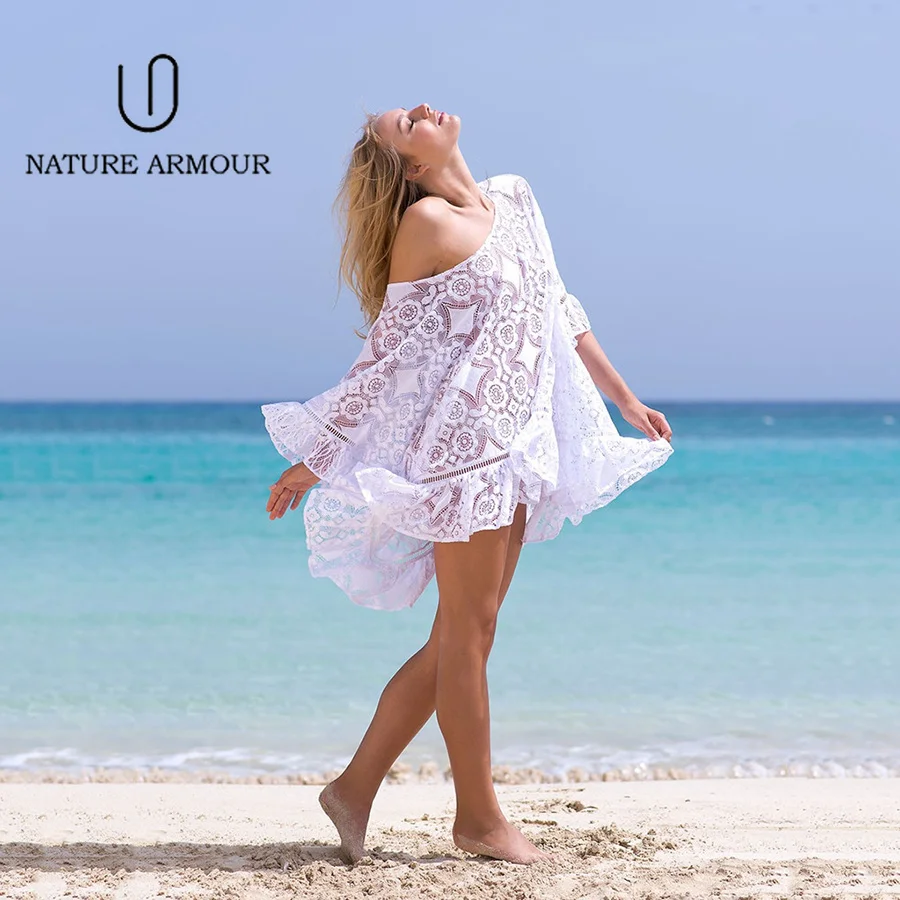 

NATURE ARMOUR Mesh Bathing Suit Cover Ups Swimsuit White Cover Up Beach Coverups for Women Neon Dress Print Beach Dress