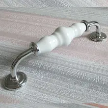 5 white ceramic Kitchen Cabinet Dresser handles shiny silver chrome Drawer Cupboard Wardrobe furniture Handle pull