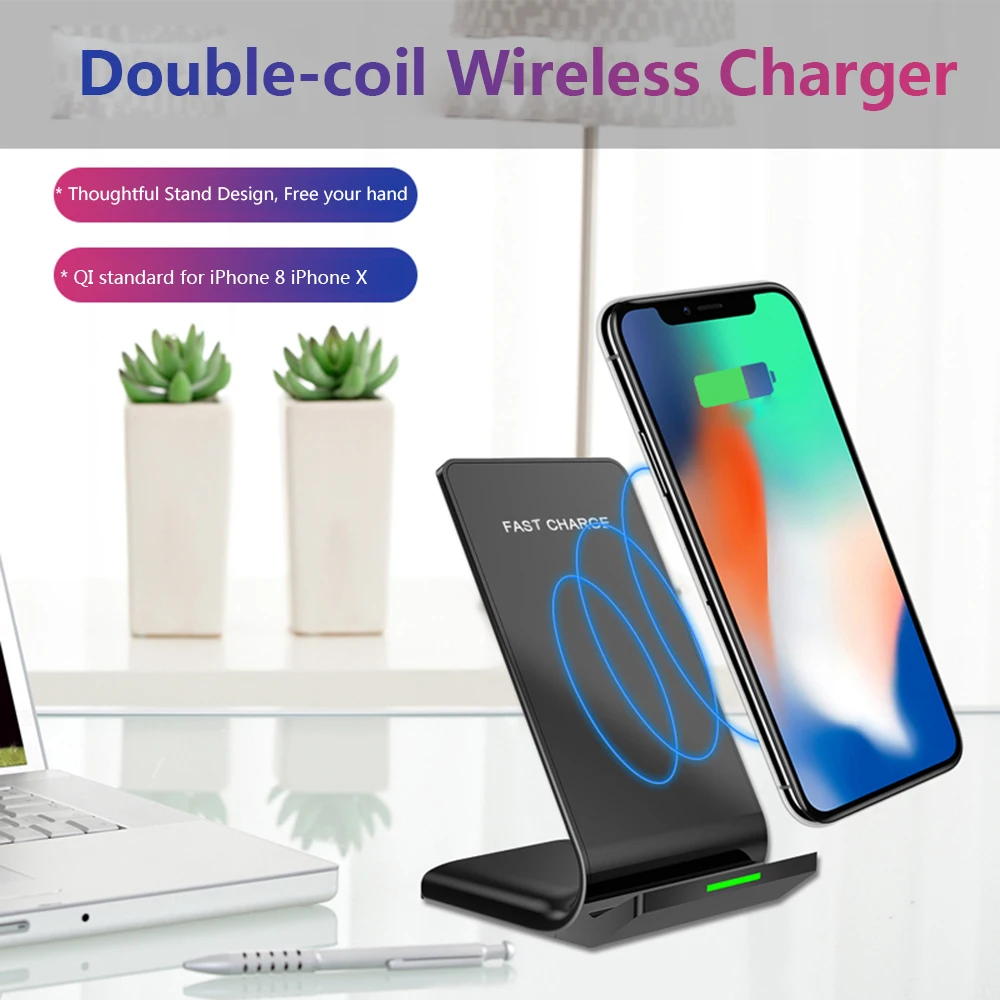 Fast Wireless Charger Double Coils For iPhone 8 X QI Phone Wireless