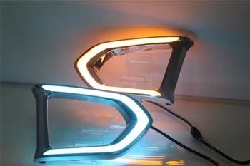 

Osmrk led drl daytime running light for Nissan Patrol 2016-2018 with moving yellow turn signals and blue night light