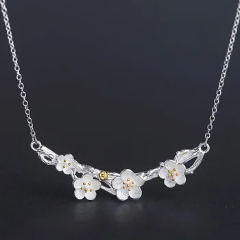 

Elegant 925 Sterling Silver Big Cheery Flower Necklaces Pendant Fashion Sterling Silver Jewelry Statement for Women Bijoux