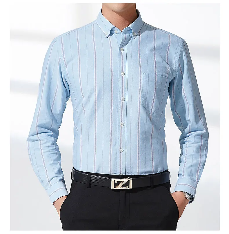 High Quality Men's Plaid/Stripe/Solid Oxford Casual Shirt Soft Spring Autumn Thick Stylish Button-Down Classic Dress Shirt