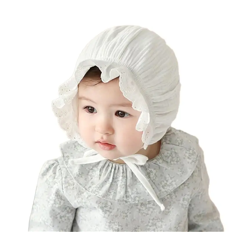 Детская шапка, декоративная кружевная дышащая хлопковая шапочка принцессы для малышей, детская шапка - Цвет: Белый