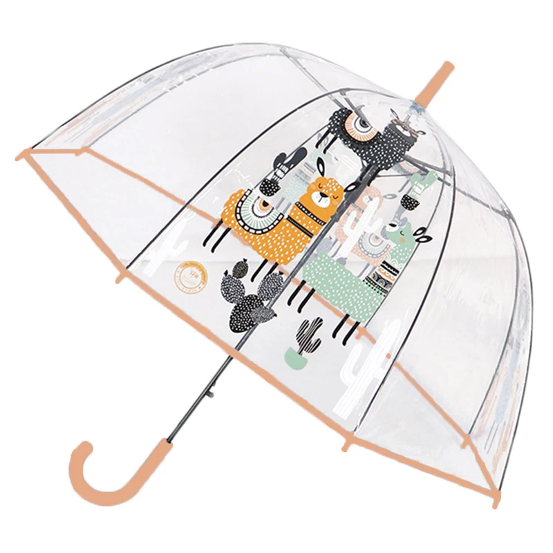 Детский зонтик с единорогом, Прозрачные Зонтики, детский лазерный Зонтик, Милый мультяшный альпака, зонты для девочек, Сакура, Прямая поставка - Цвет: AlpacaOrange