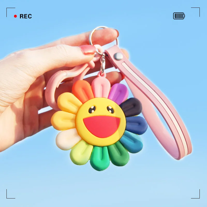 

New Cute Colorful Flower Sunflower Keychain Women Girls Key Ring Gift Porte Clef Bags Pendant Accessories Key Chain