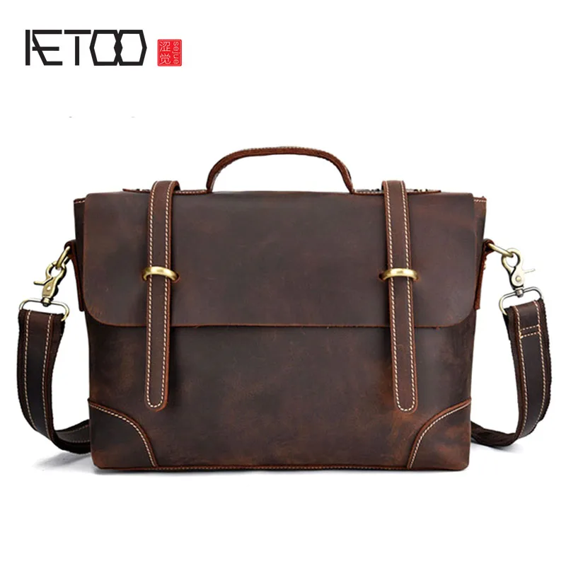 AETOO One-shoulder slanting European and American tide bag Crazy horse leather shoulder bag leather retro male bag casual postma AETOO One-shoulder slanting European and American tide bag Crazy horse leather shoulder bag leather retro male bag casual postma