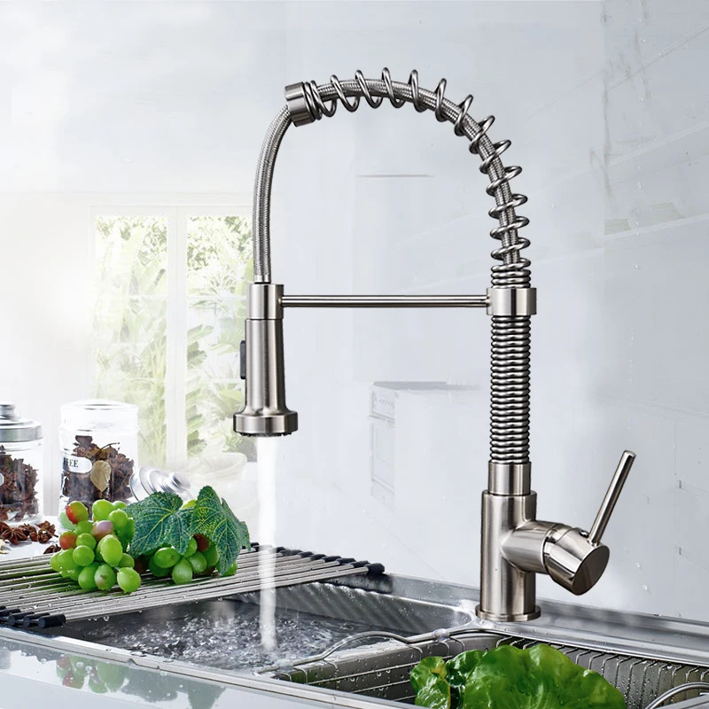 

Uythner Brushed Nickel Swivel Spout Kitchen Sink Faucet Pull Down Sprayer Rubber Design Bathroom Kitchen Hot Cold Mixer Tap