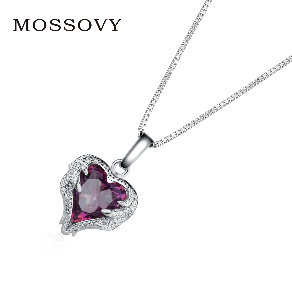 

Mossovy Heart-shaped Crystal Silver Heart Necklace Women Angel Necklaces Pendants Short Sweater Chain Jewelry for Women Kolye