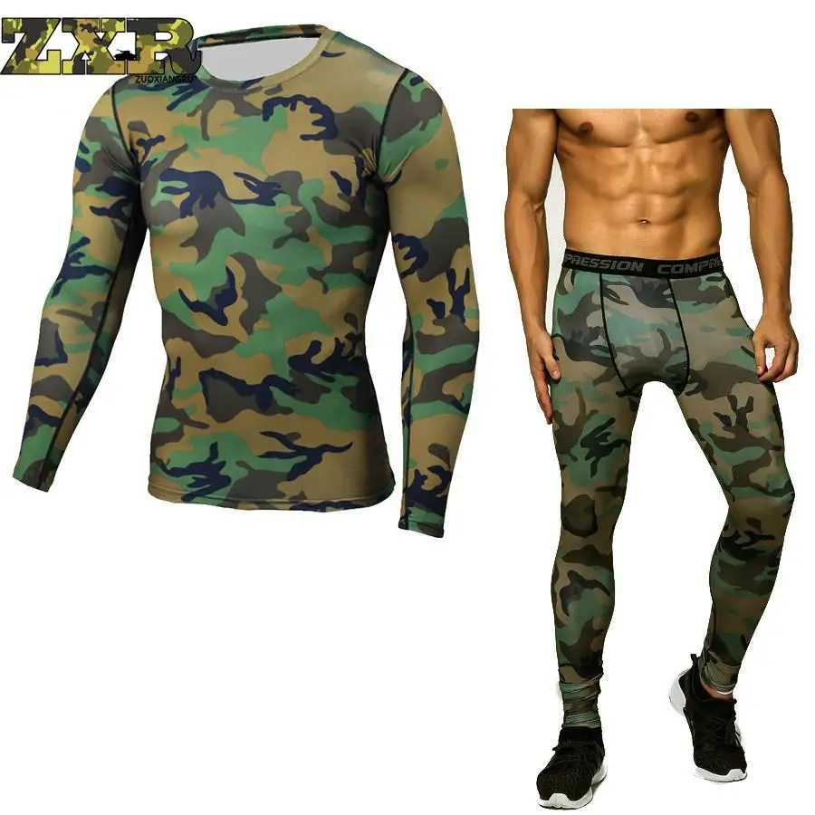 Camouflage Compression Tactical Shirt Clothing Long Sleeve Shirt+leggings Bodybuilding Crossfit