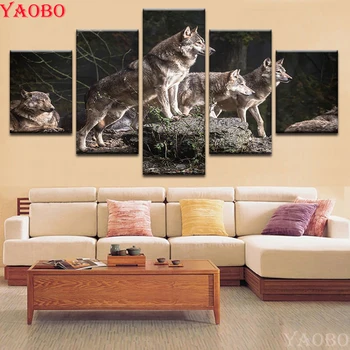 

5pcs/set Diamond Painting Wolf family DIY Diamond Embroidery animal 5D Full Square Round Drill Mosaic Pictures by Numbers